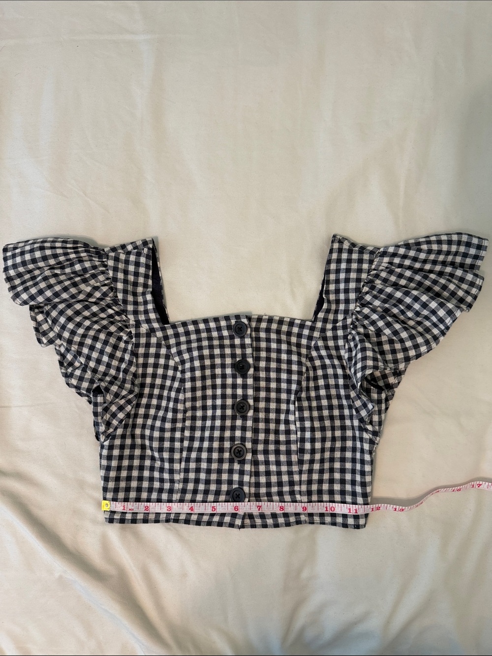 UO Rita Gingham Flutter Sleeve Cropped Top // XS - Picture 8 of 10